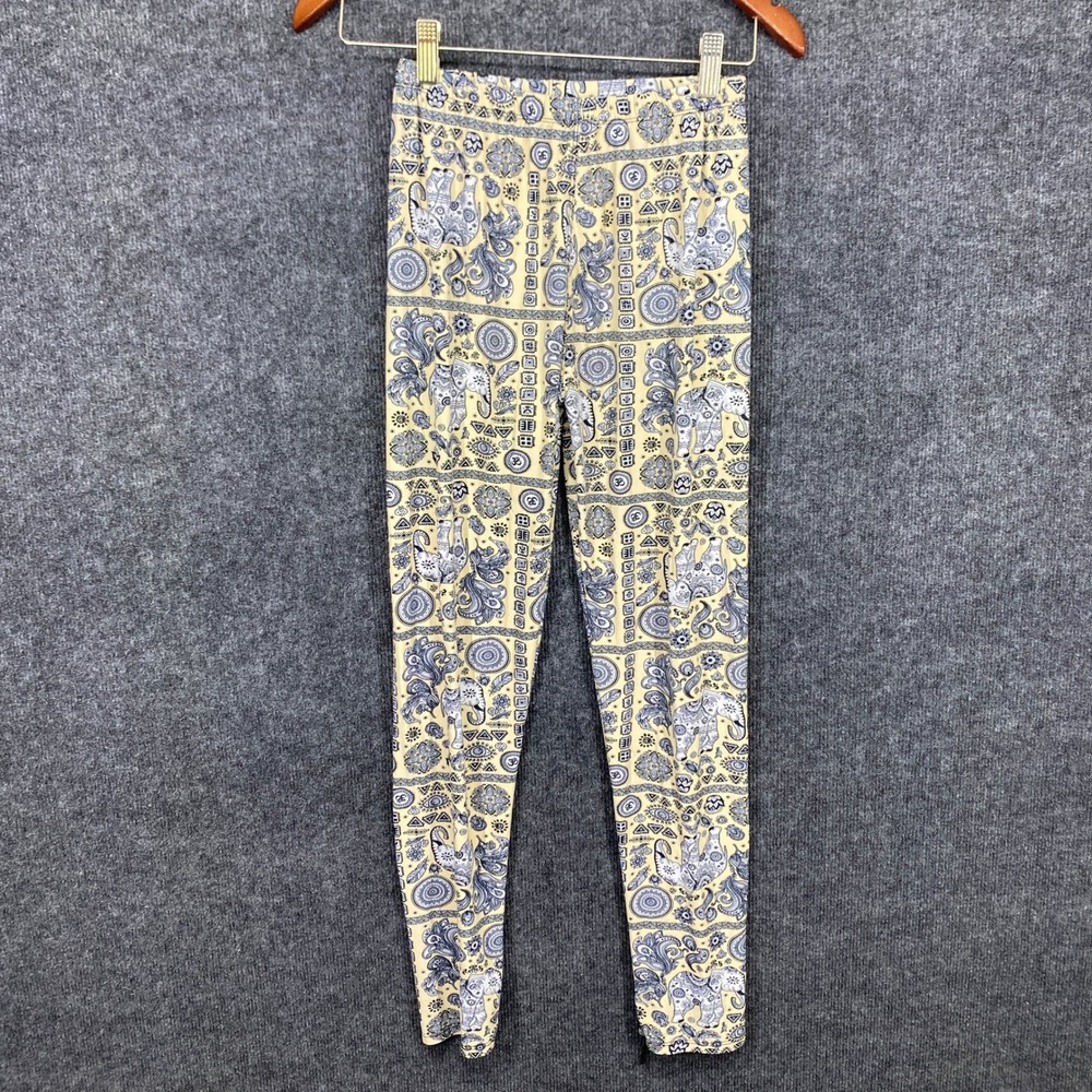 J&K Womens Elephant Paisley Print Leggings Yellow Blue Boho Festival Yoga Slim